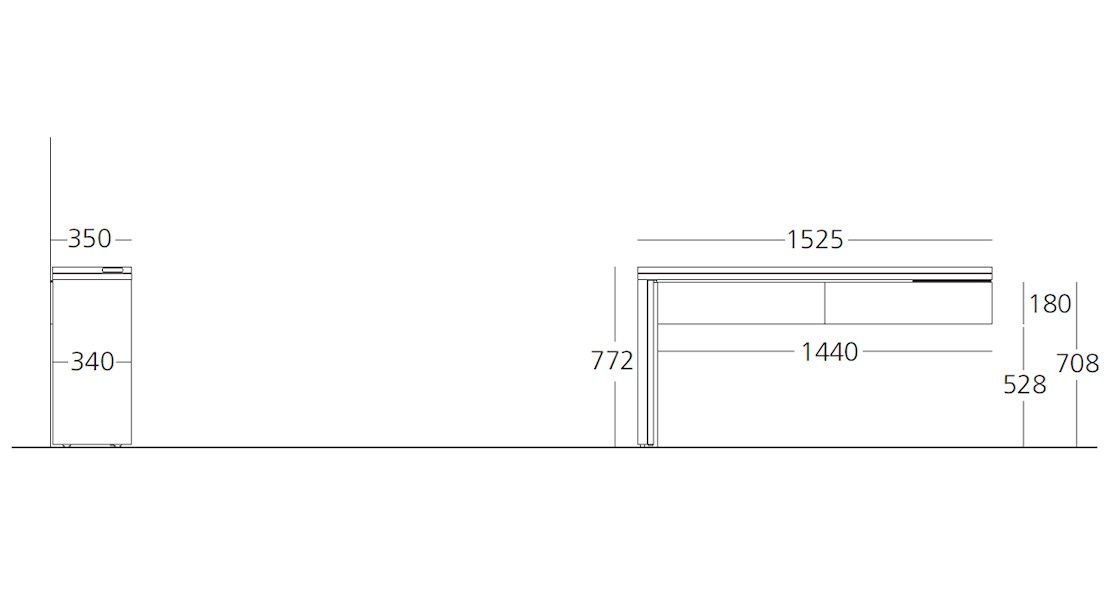 Table murale repliable Giro mélaminé gauche avec 2 tiroirs