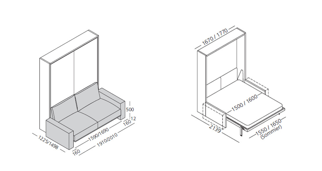 Lit escamotable canapé accoudoirs larges couchage 160x200