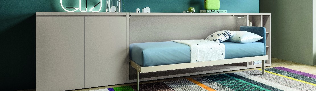 Lit escamotable horizontal 2 places armoire sur-meuble